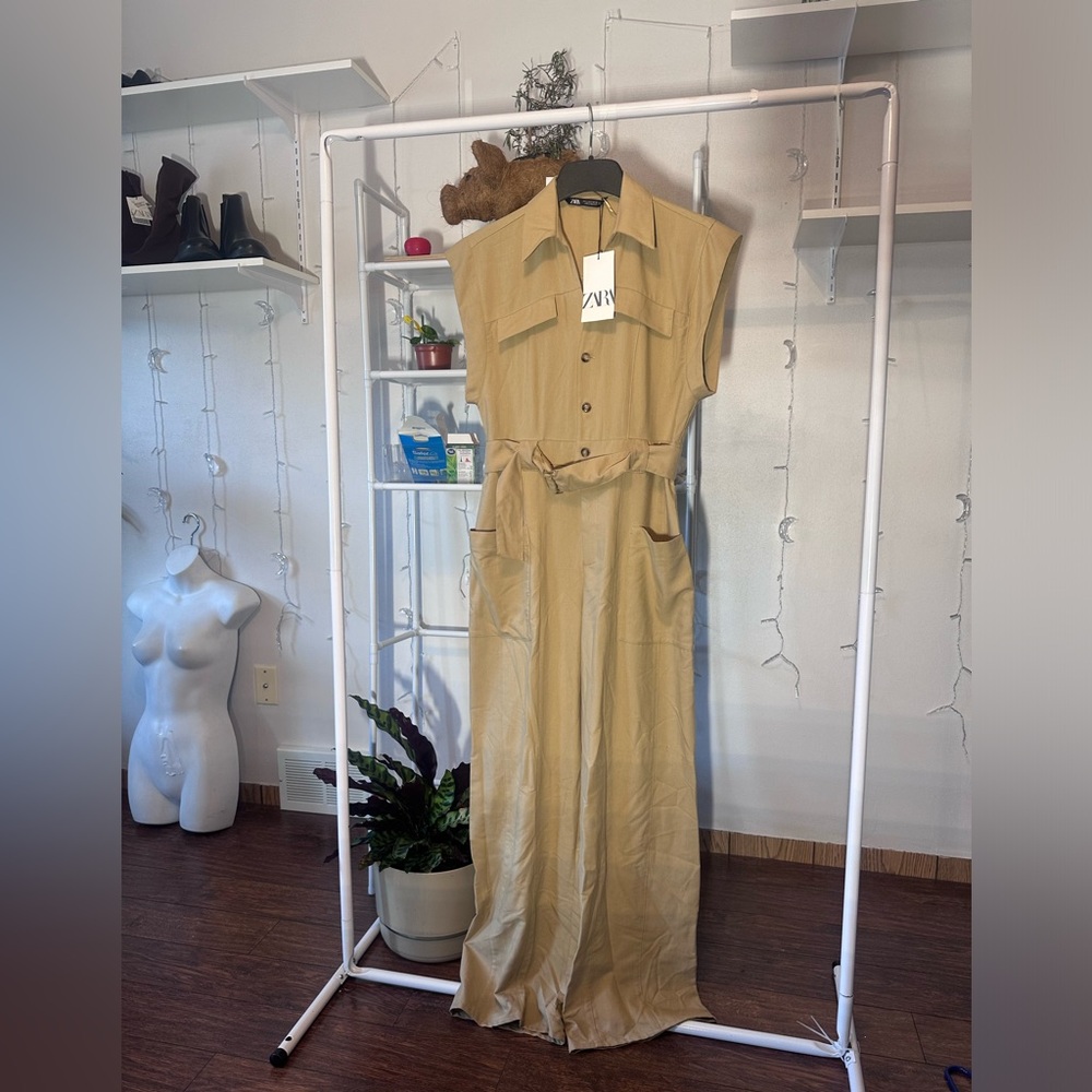 ZARA Tan Jumpsuit Size Small NWT